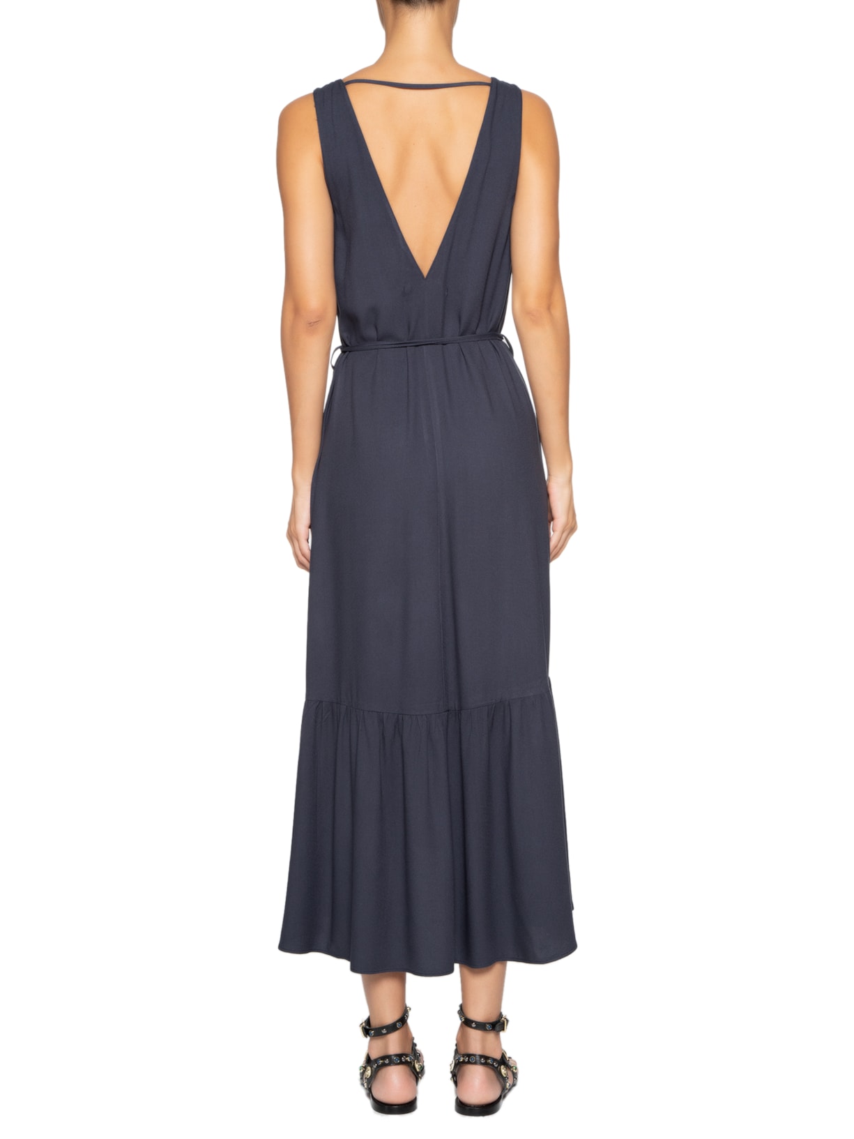 Vestido Midi Decote V Azul Maria Filó