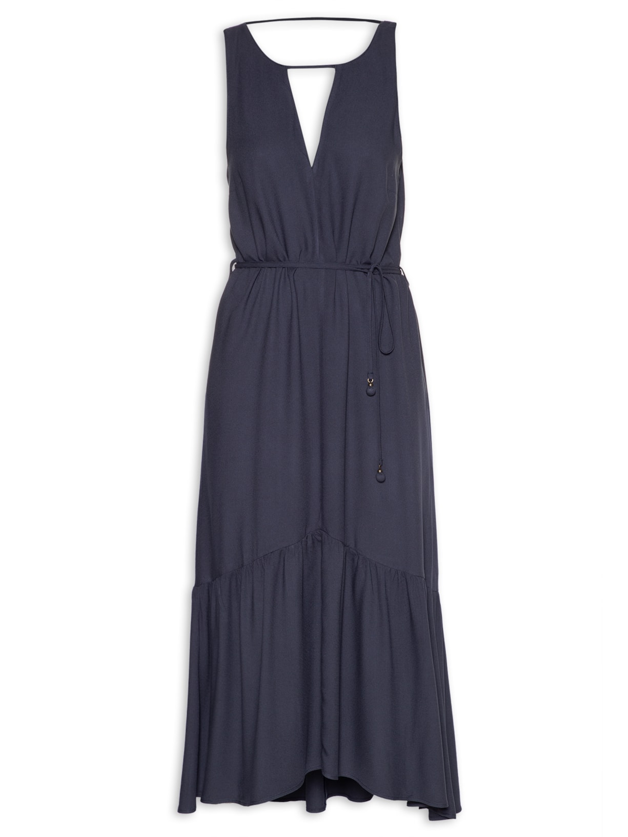 Vestido Midi Decote V - Azul