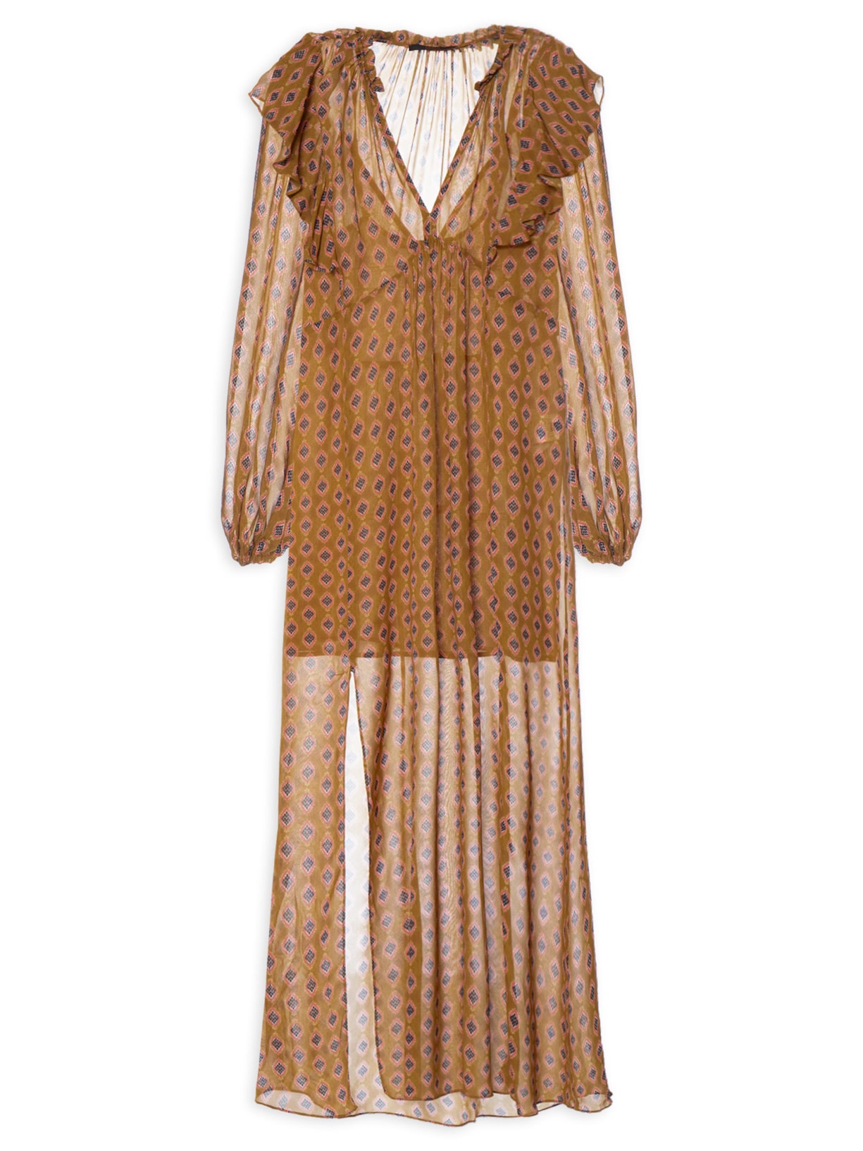Vestido Midi Decote V Estampado Amarelo Animale