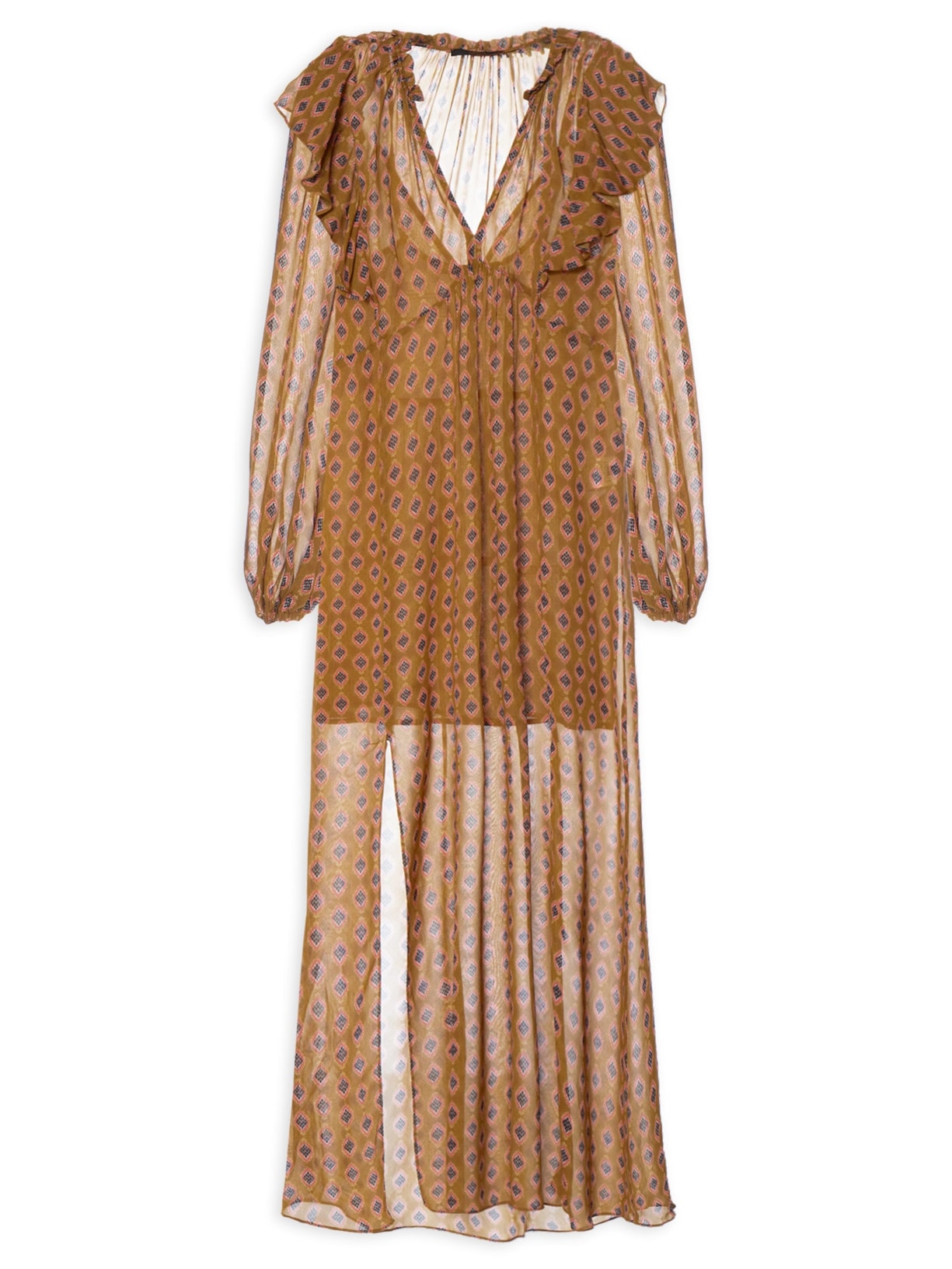 Vestido Midi Decote V Estampado - Amarelo