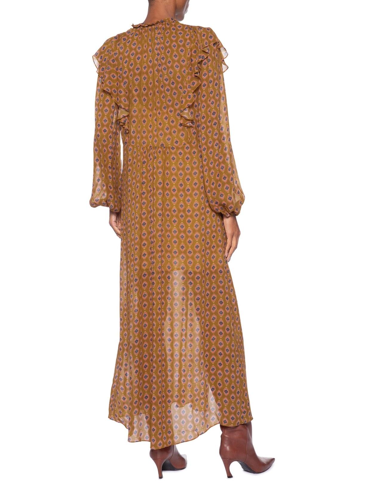 Vestido Midi Decote V Estampado Amarelo Animale