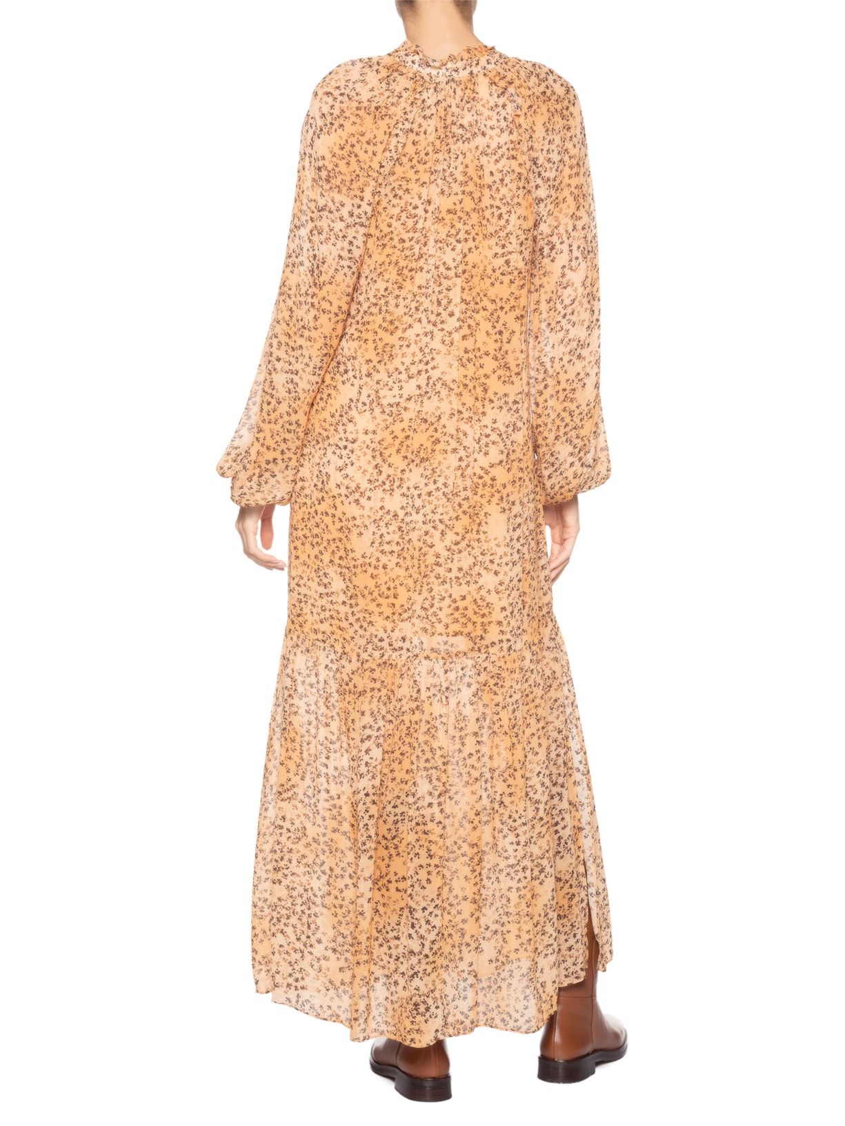 Vestido Midi Decote V Estampado Bege Animale