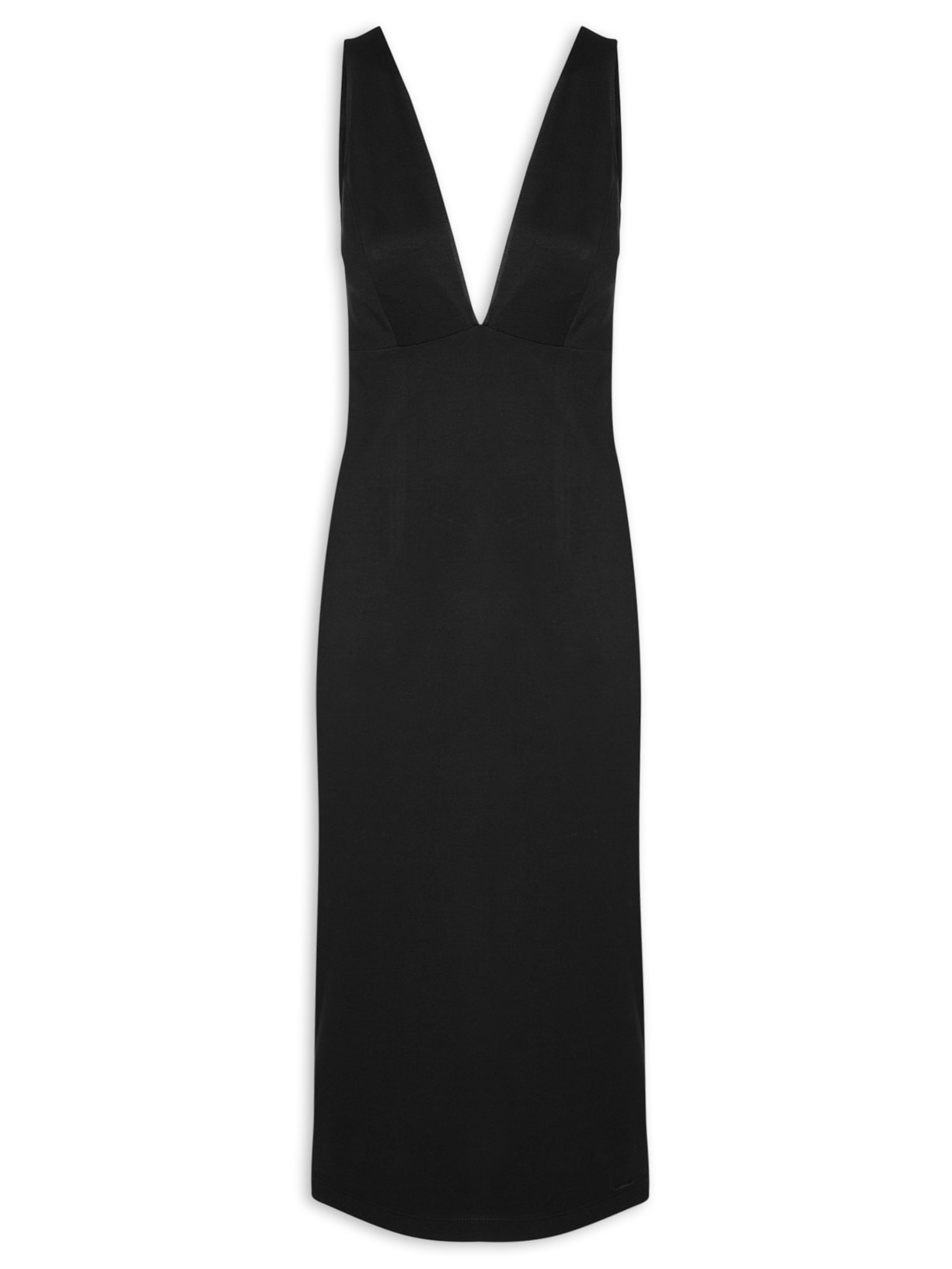 Vestido Midi Decote V - Preto