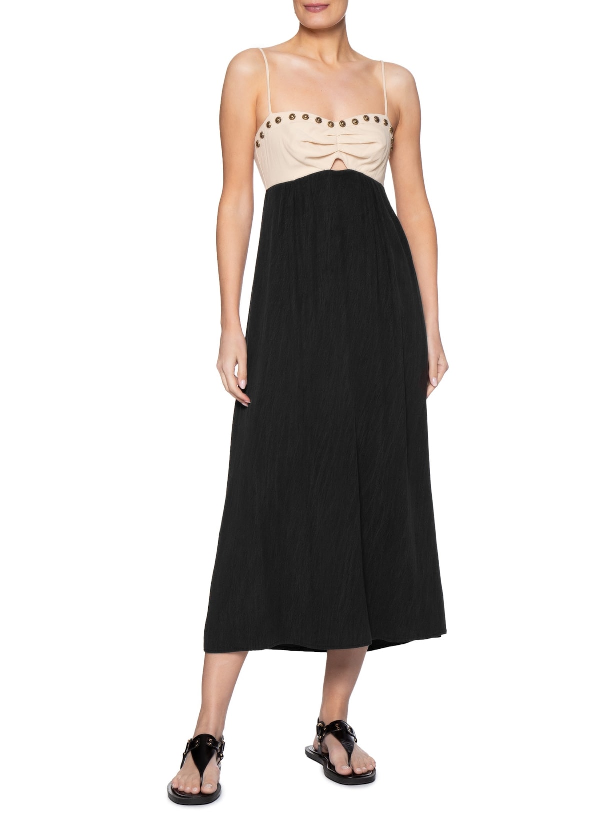 Vestido Midi Decote Vazado Preto Maria Filó