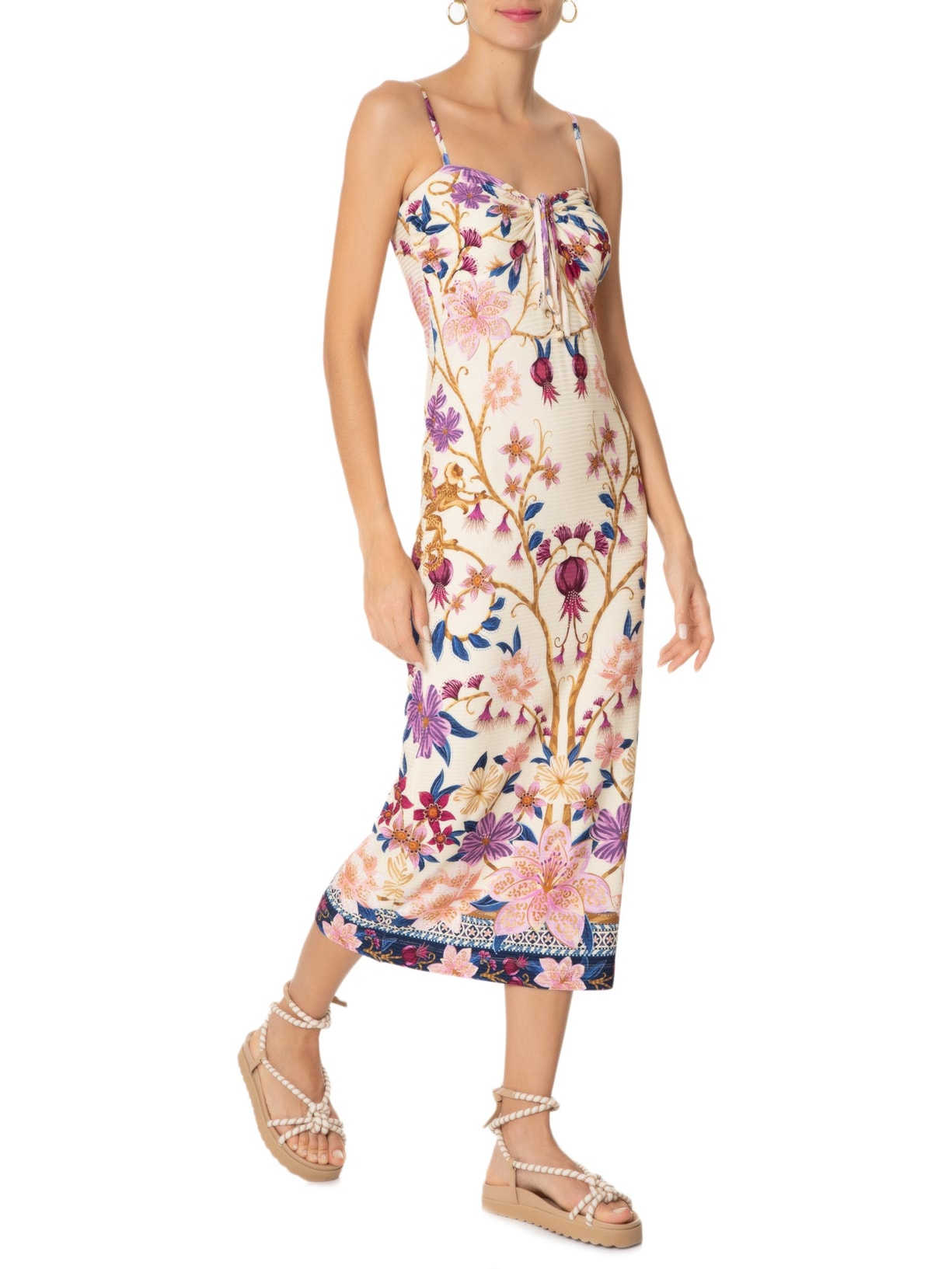 Vestido Midi Delicadeza Floral Off White Farm
