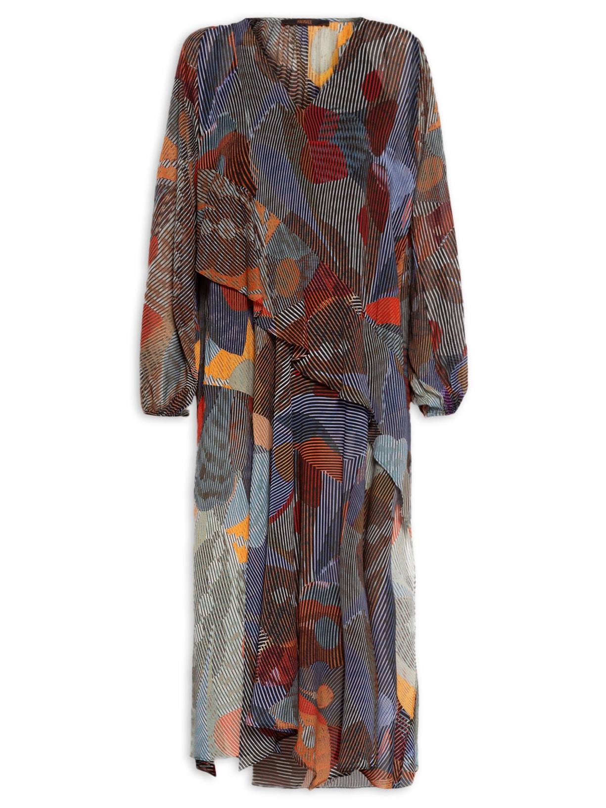 Vestido Midi Desconstruído Folhagem Isla - Azul