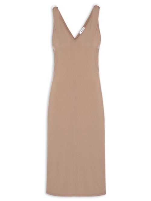 Vestido Midi Detalhe Em Metal - Bege