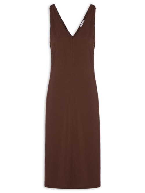 Vestido Midi Detalhe Em Metal - Marrom