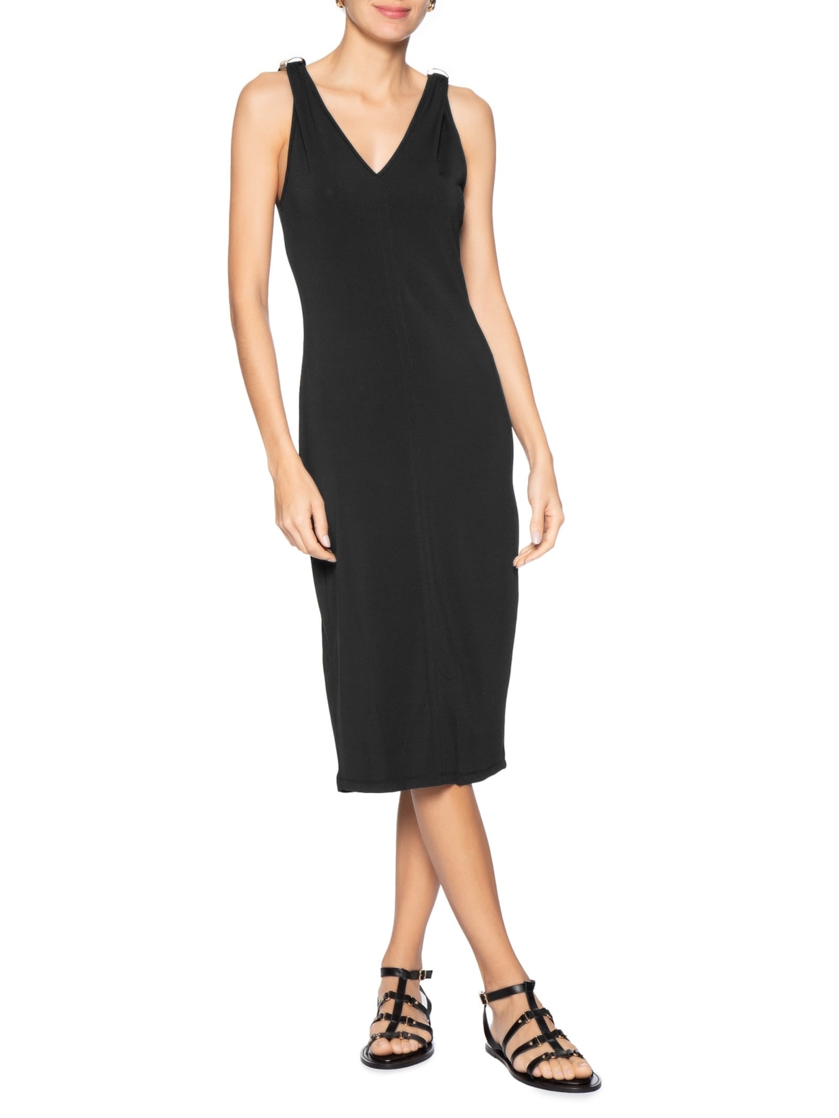 Vestido Midi Detalhe Em Metal Preto Basiq