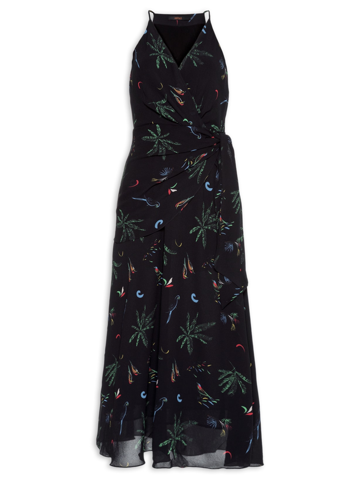 Vestido Midi Detalhe Lenço Fig Mata Atlântica - Preto