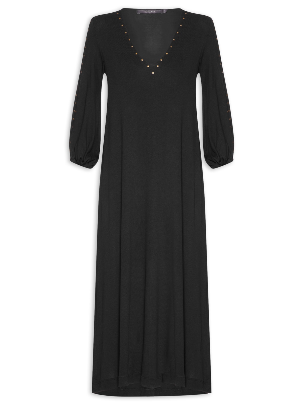 Vestido Midi Detalhe Manga Metal - Preto