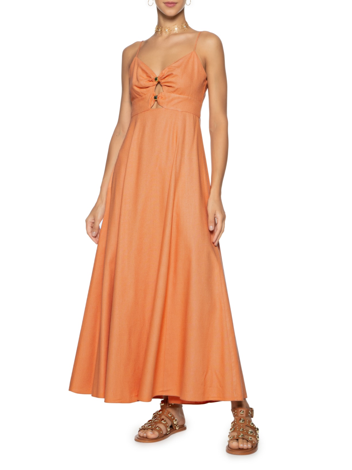 Vestido Midi Detalhe Metal Laranja Dress To
