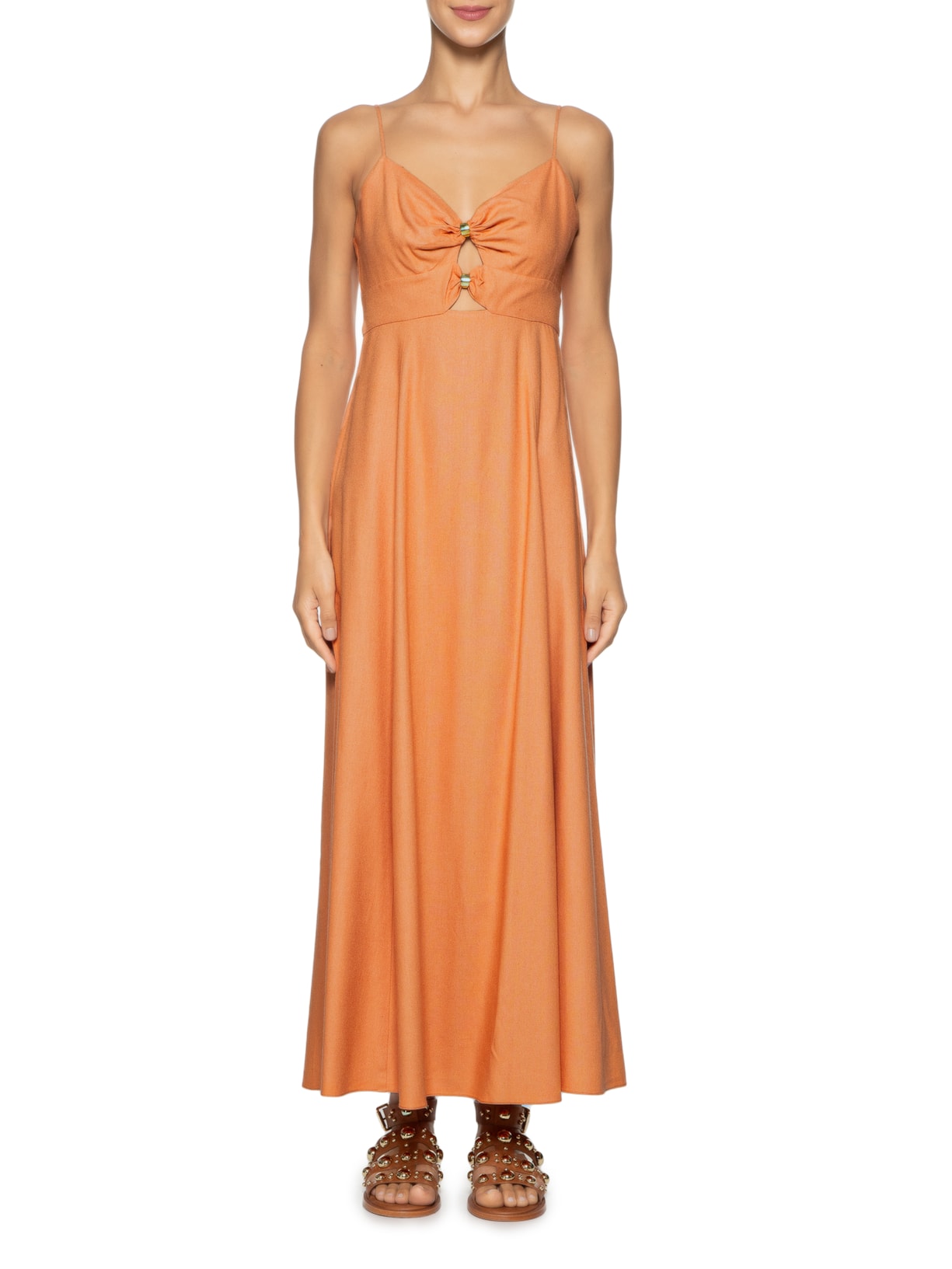 Vestido Midi Detalhe Metal Laranja Dress To