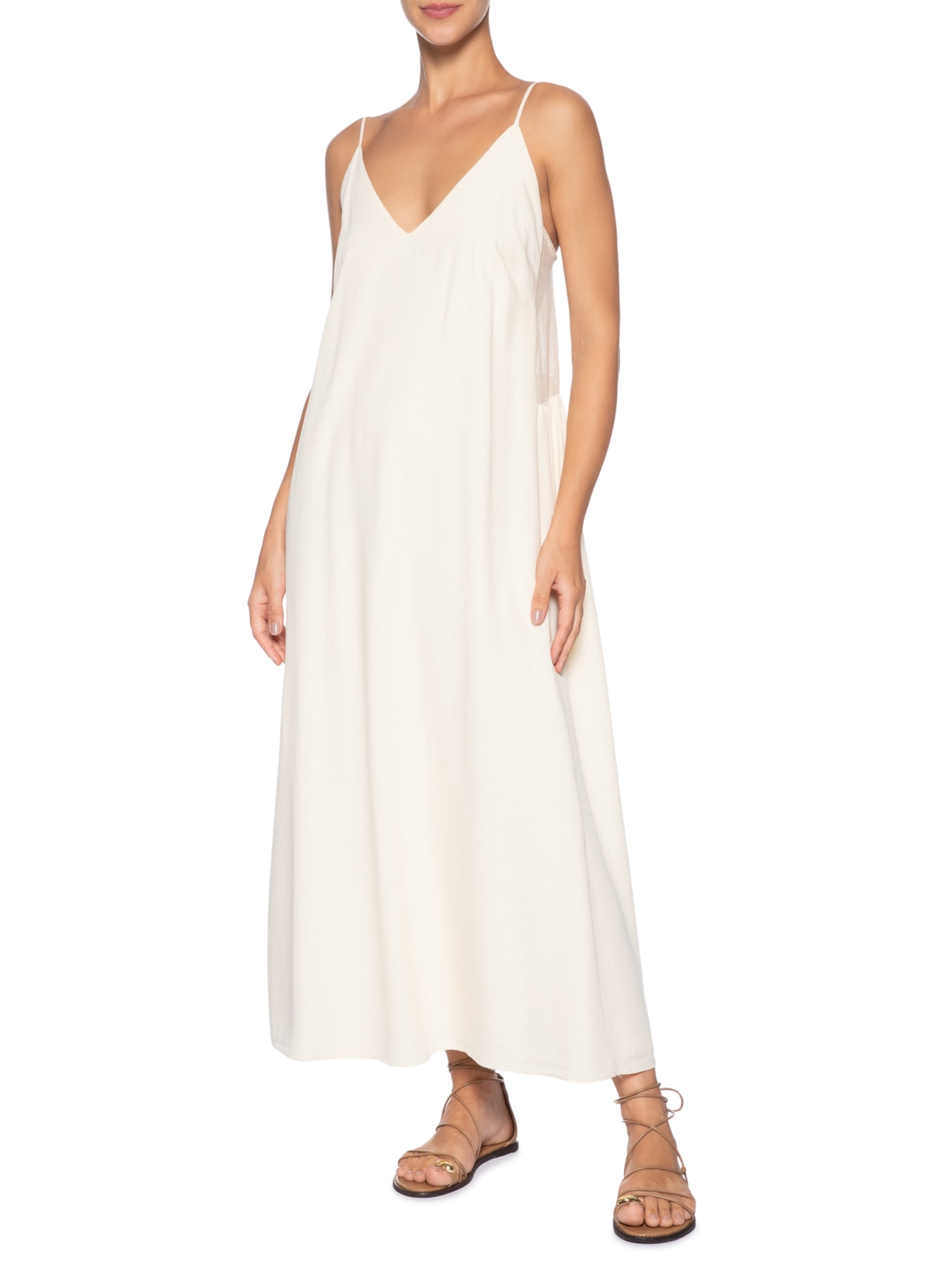 Vestido Midi Detalhe Tela – Bege Dress To