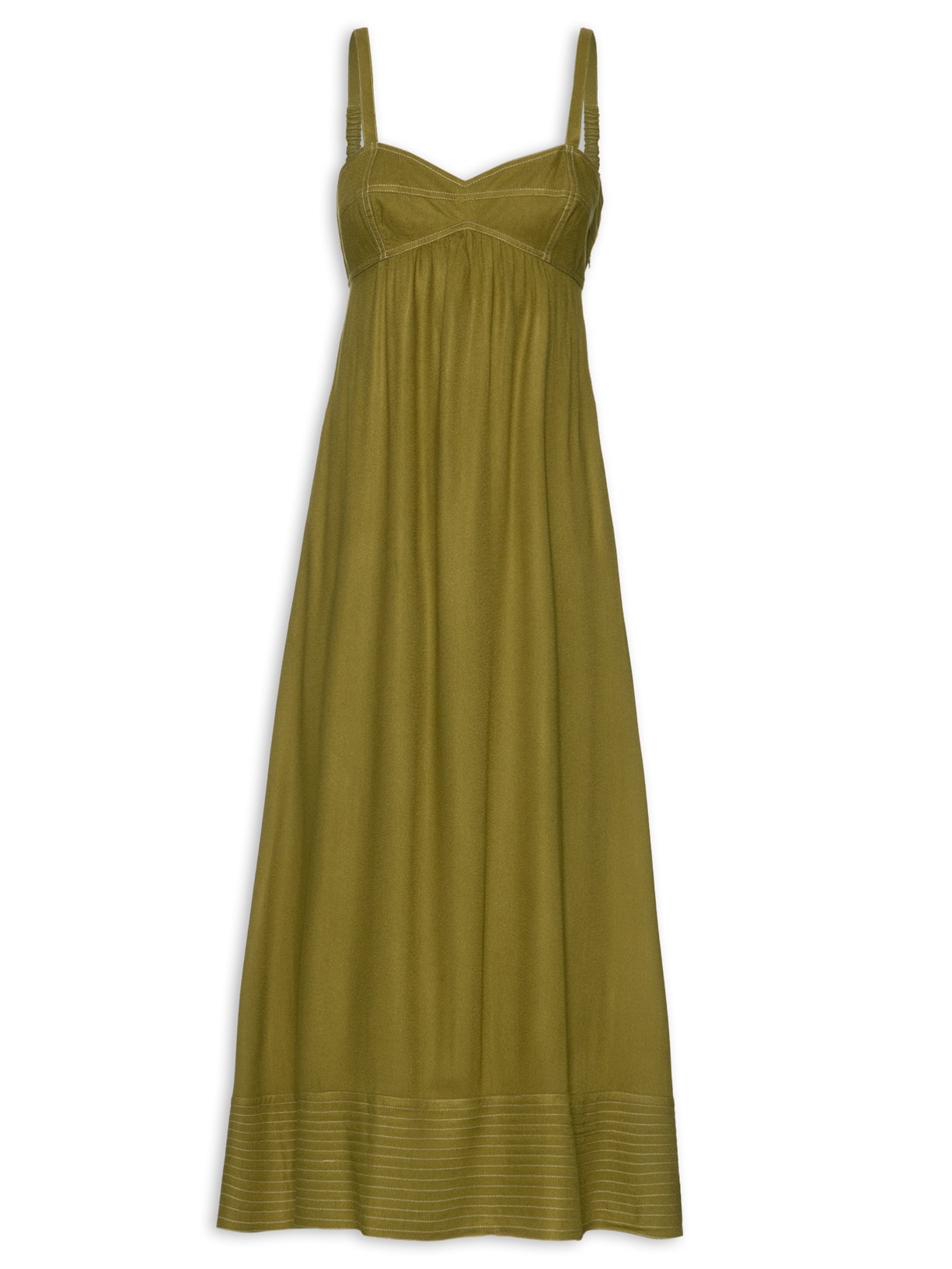 Vestido Midi Detalhes Pesponto - Verde