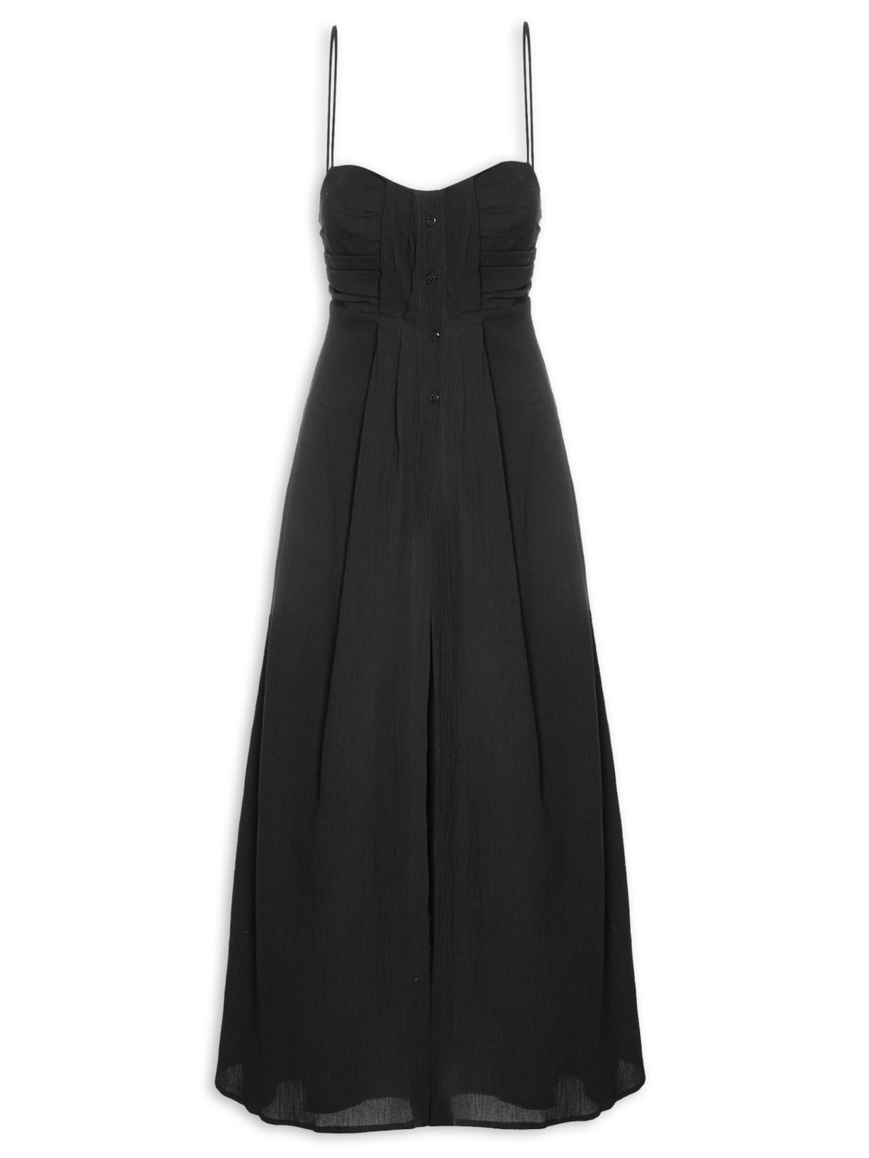 Vestido Midi Detalhes Pregas - Preto