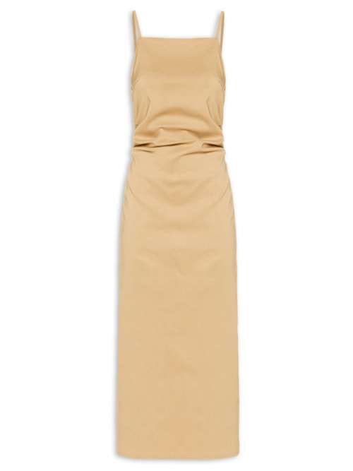 Vestido Midi Drapeado - Bege