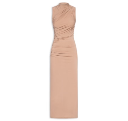 Vestido Midi Drapeado - Bege