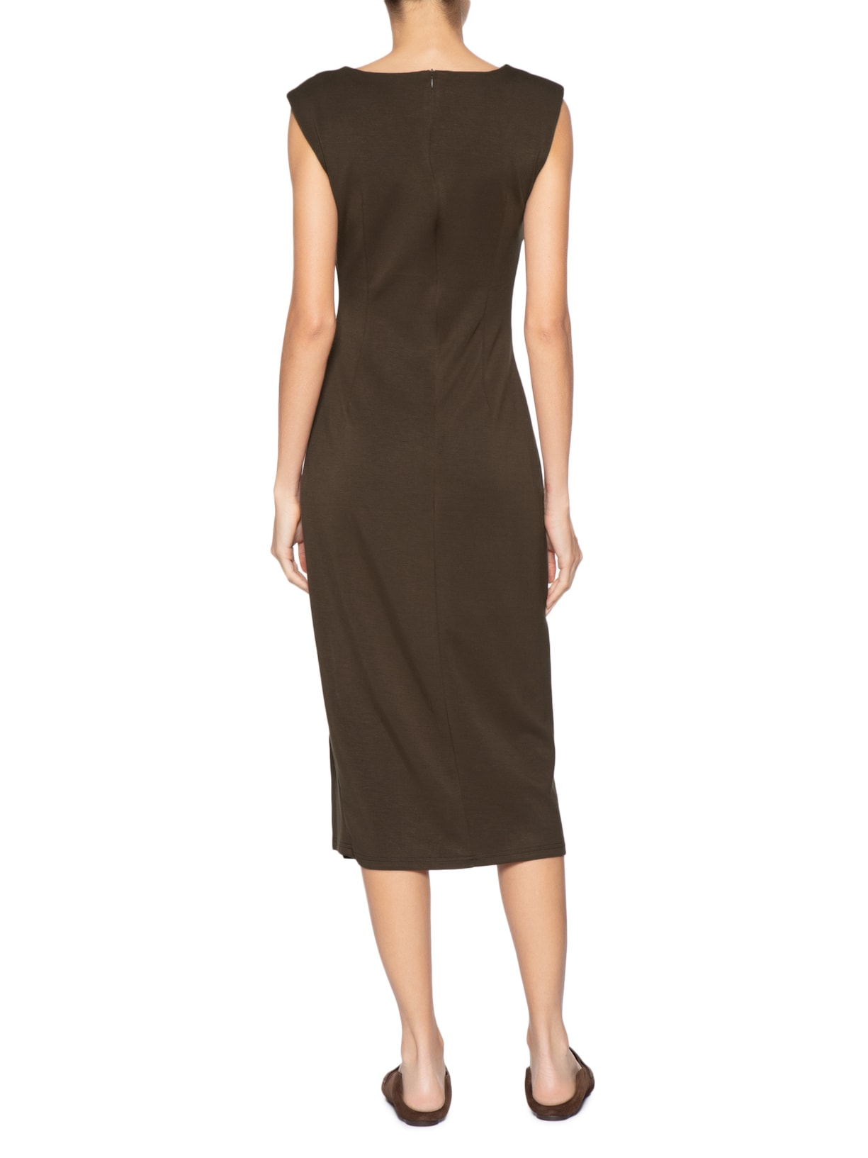 Vestido Midi Drapeado Com Fenda Marrom Basiq