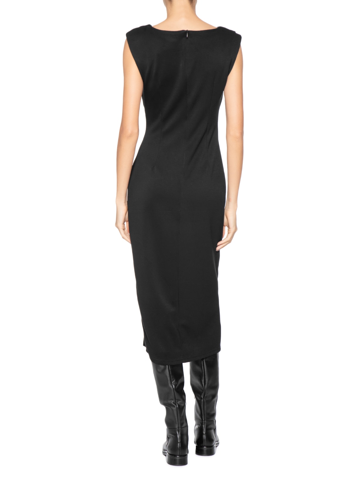 Vestido Midi Drapeado Com Fenda Preto Basiq