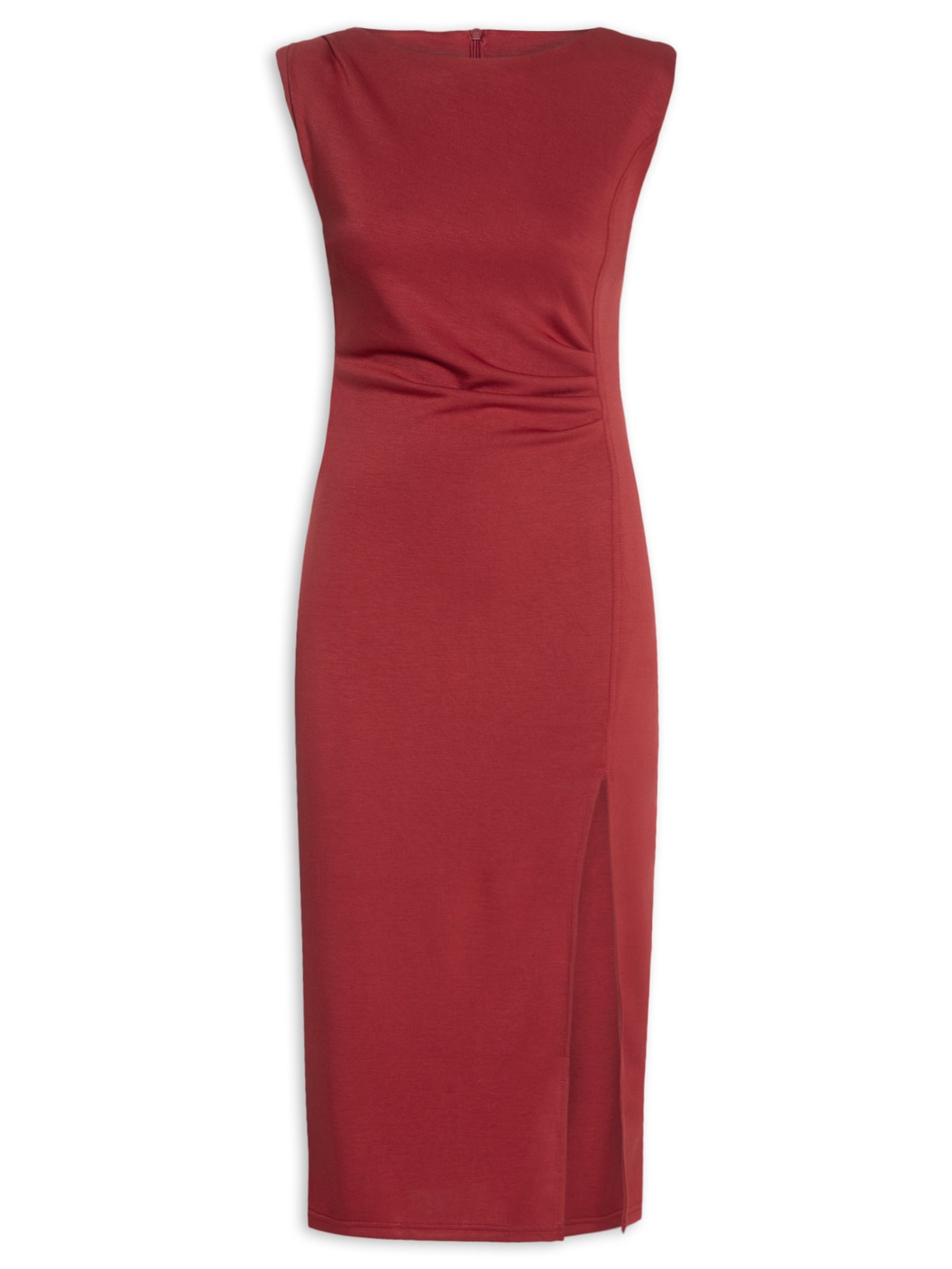 Vestido Midi Drapeado Com Fenda Vermelho Basiq