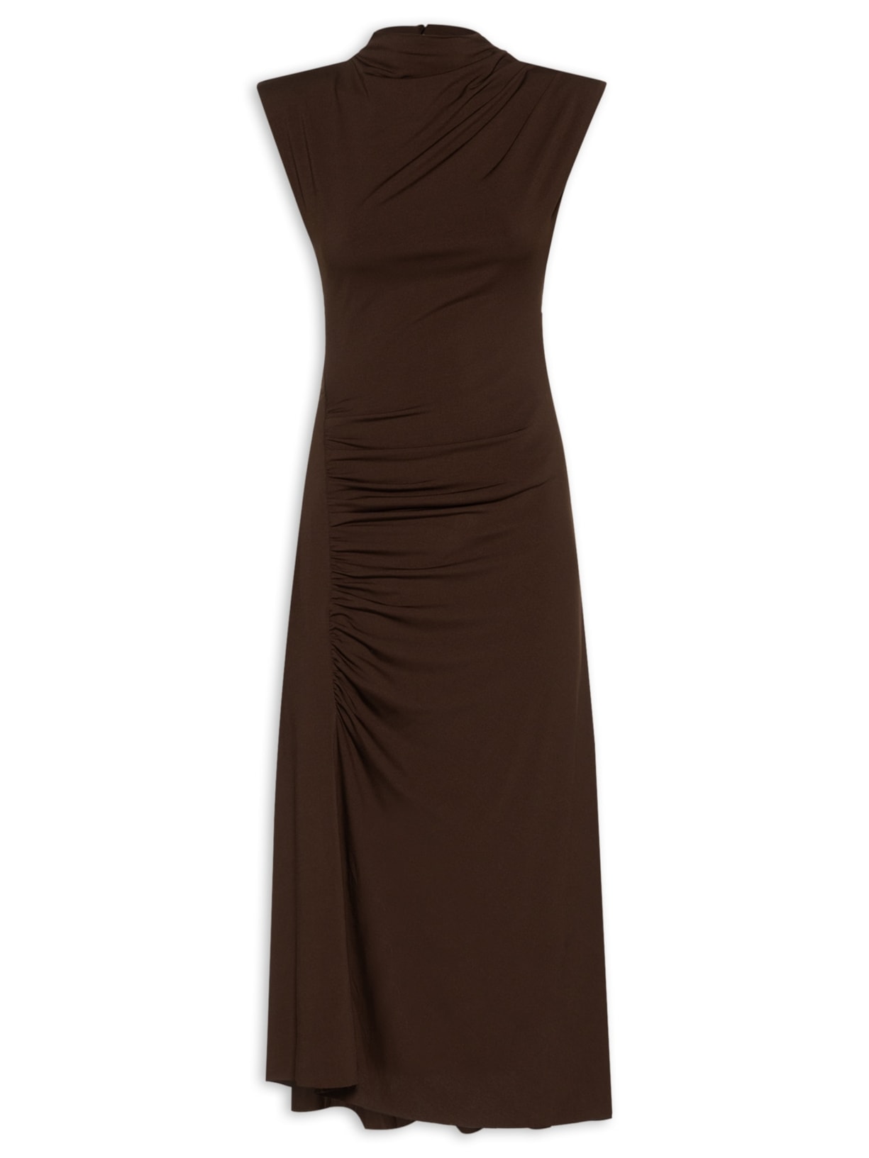 Vestido Midi Drapeado - Marrom