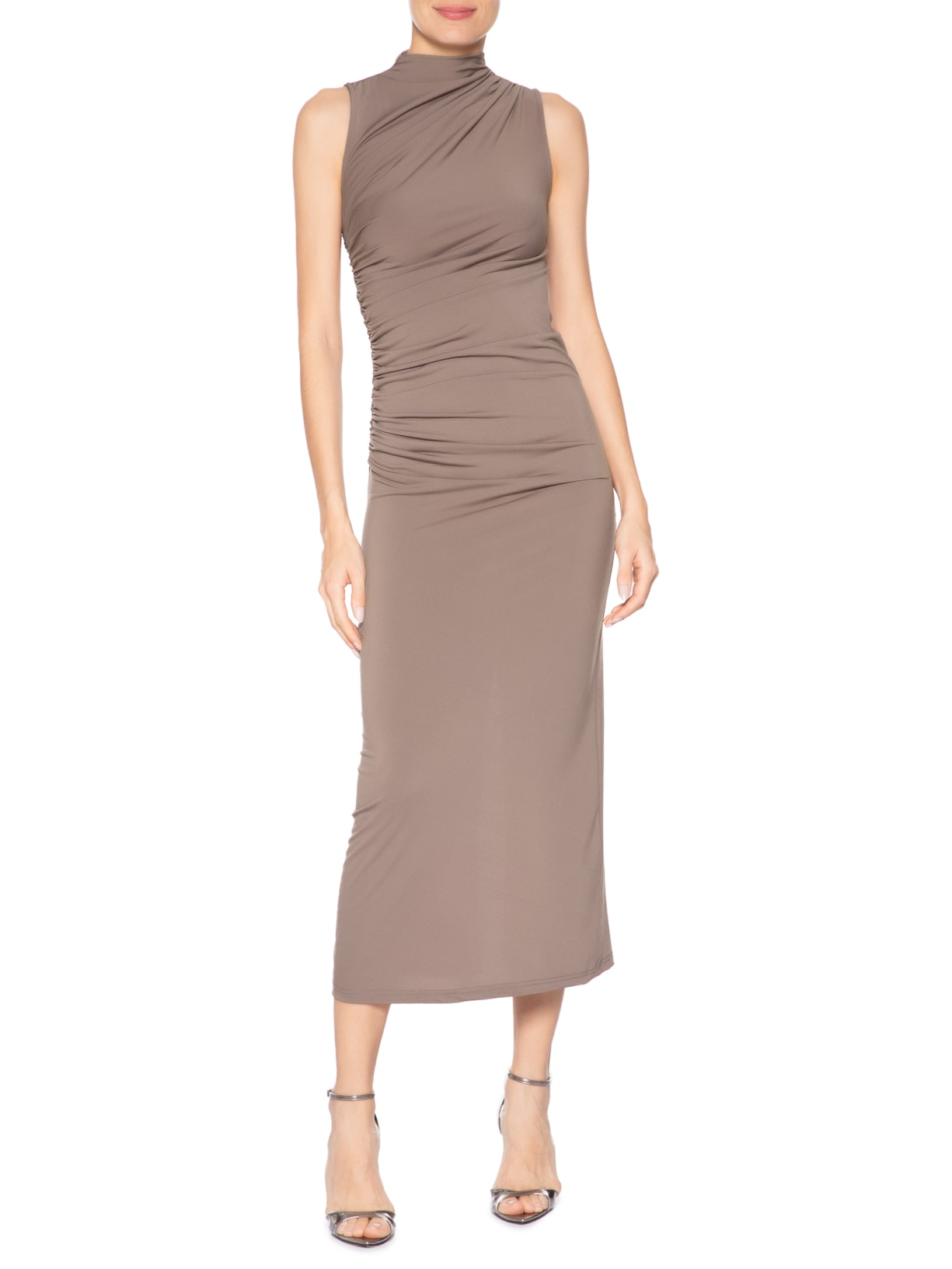 Vestido Midi Drapeado Marrom Market 33