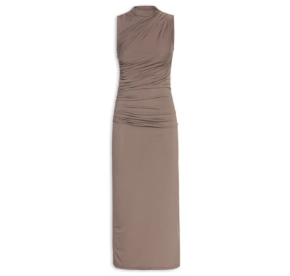 Vestido Midi Drapeado - Marrom
