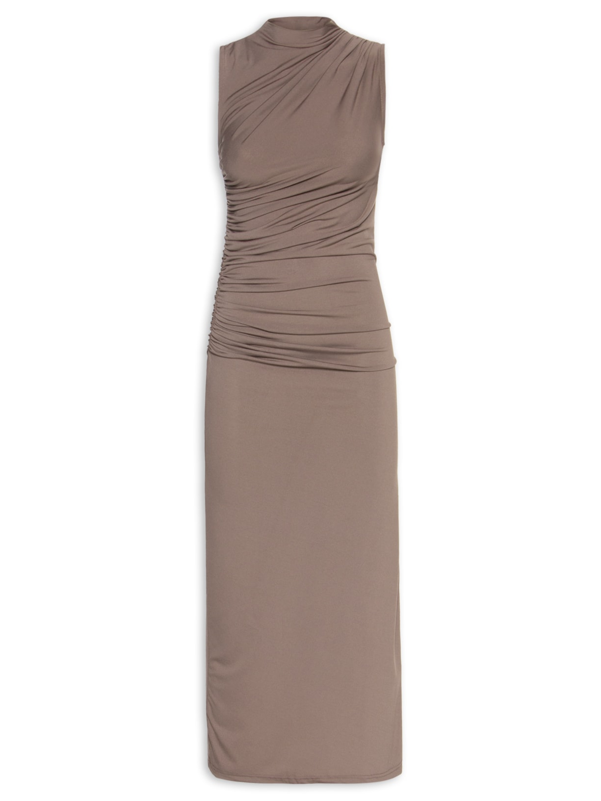 Vestido Midi Drapeado - Marrom