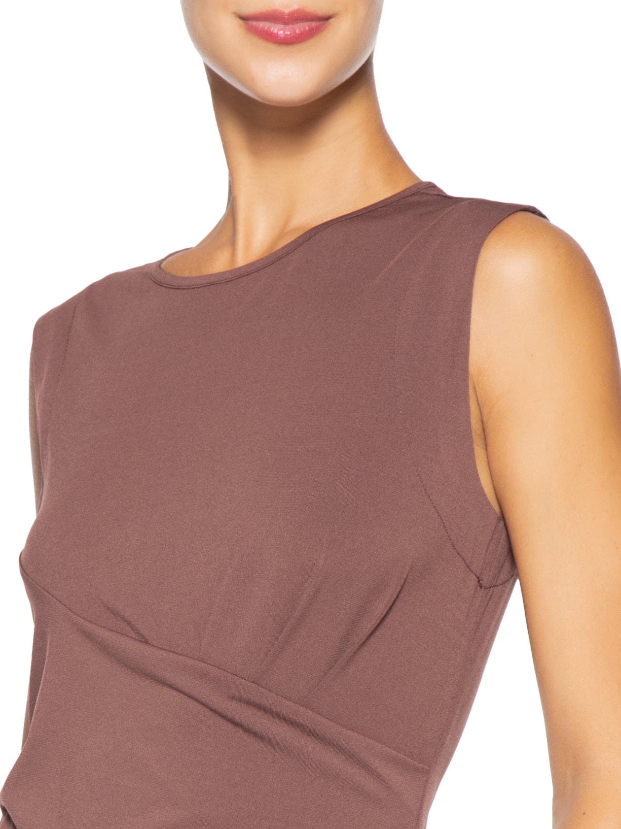 Vestido Midi Drapeado Marrom Basiq