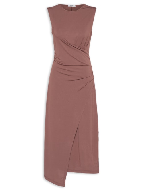 Vestido Midi Drapeado - Marrom