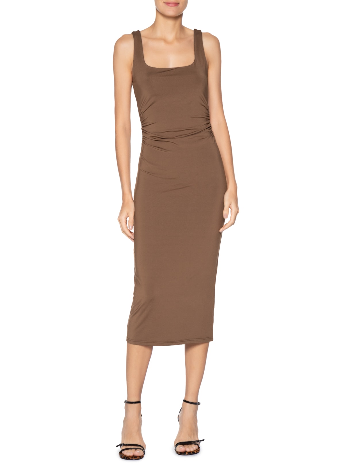 Vestido Midi Drapeado Marrom Market 33