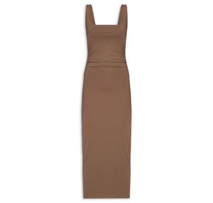 Vestido Midi Drapeado - Marrom