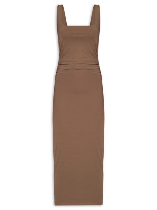 Vestido Midi Drapeado - Marrom