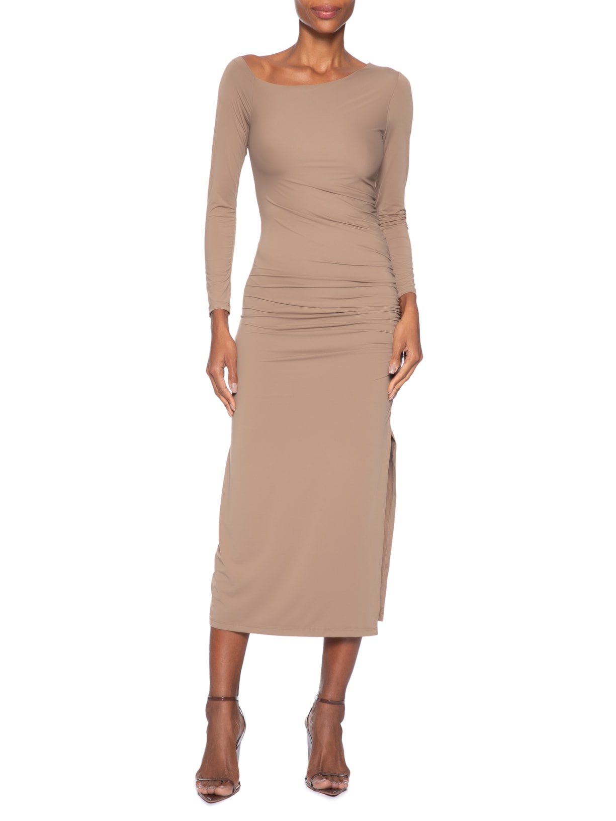 Vestido Midi Drapeado Marrom Market 33