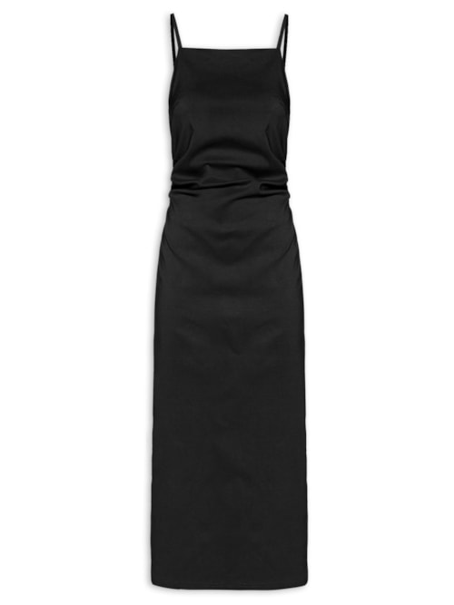 Vestido Midi Drapeado - Preto