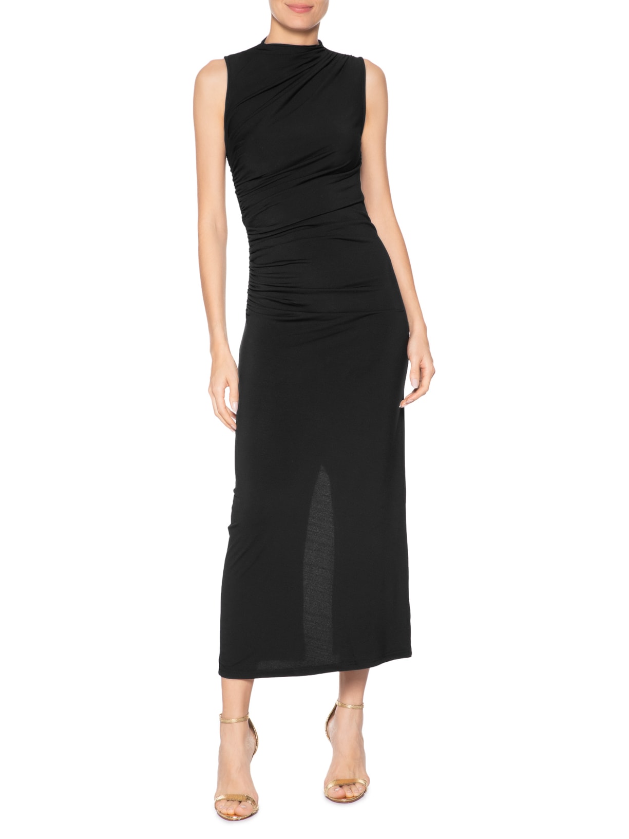 Vestido Midi Drapeado Preto Market 33