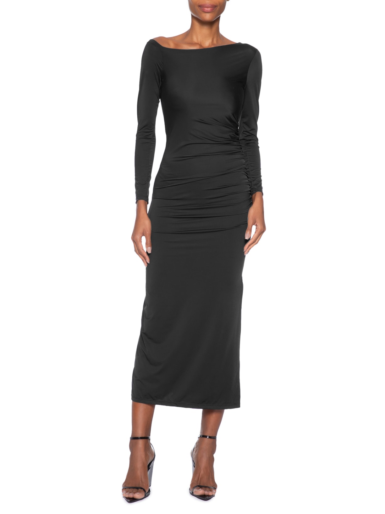 Vestido Midi Drapeado Preto Market 33