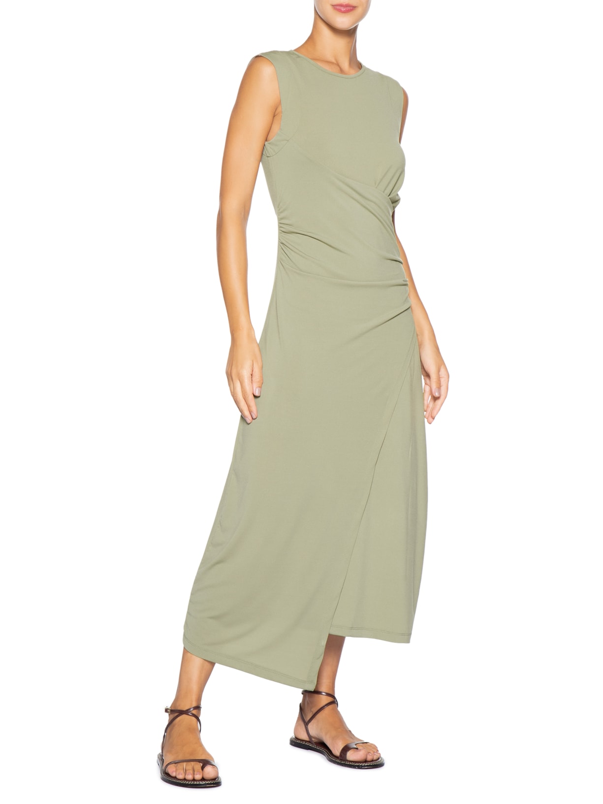 Vestido Midi Drapeado Verde Basiq