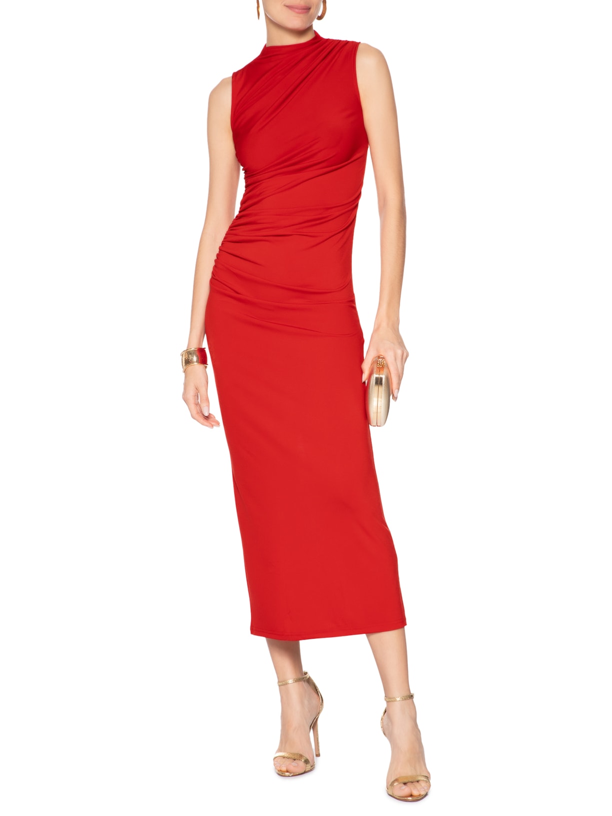 Vestido Midi Drapeado Vermelho Market 33
