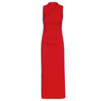 Vestido Midi Drapeado - Vermelho
