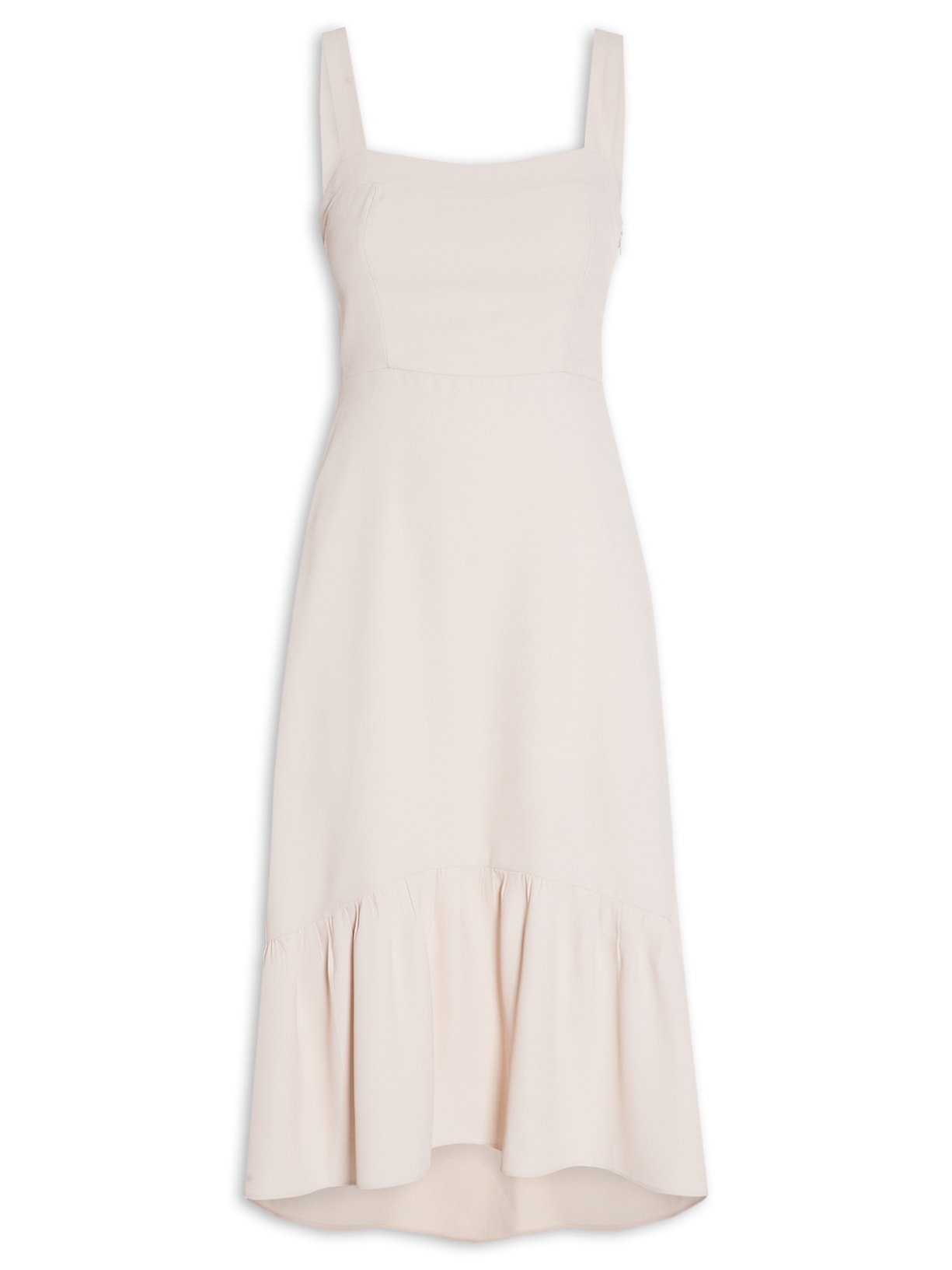 Vestido Midi Em Crepe Alças Largas - Bege