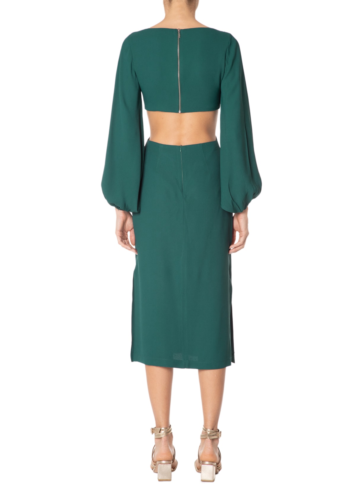 Vestido Midi Em Crepe Manga Com Volume Verde '2Essential