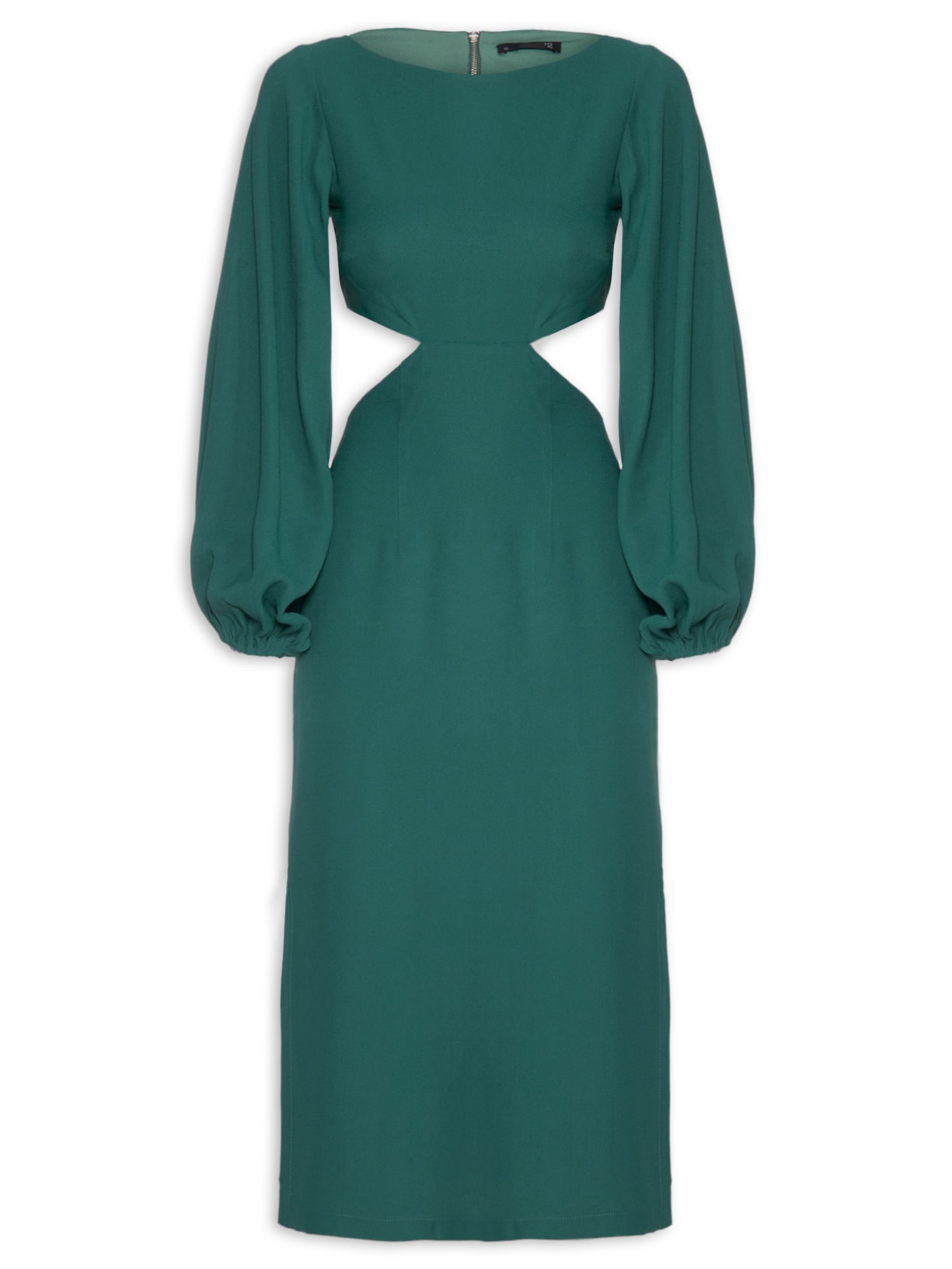 Vestido Midi Em Crepe Manga Com Volume - Verde