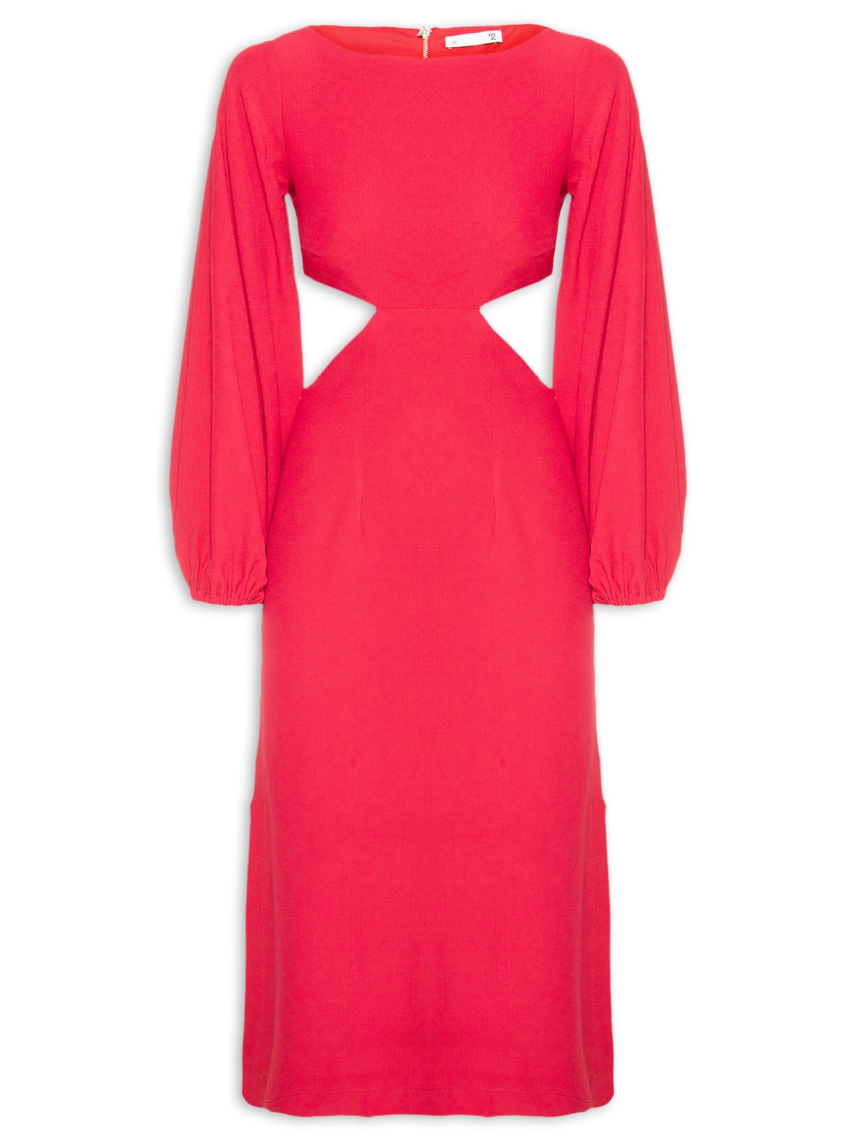 Vestido Midi Em Crepe Manga Com Volume - Vermelho