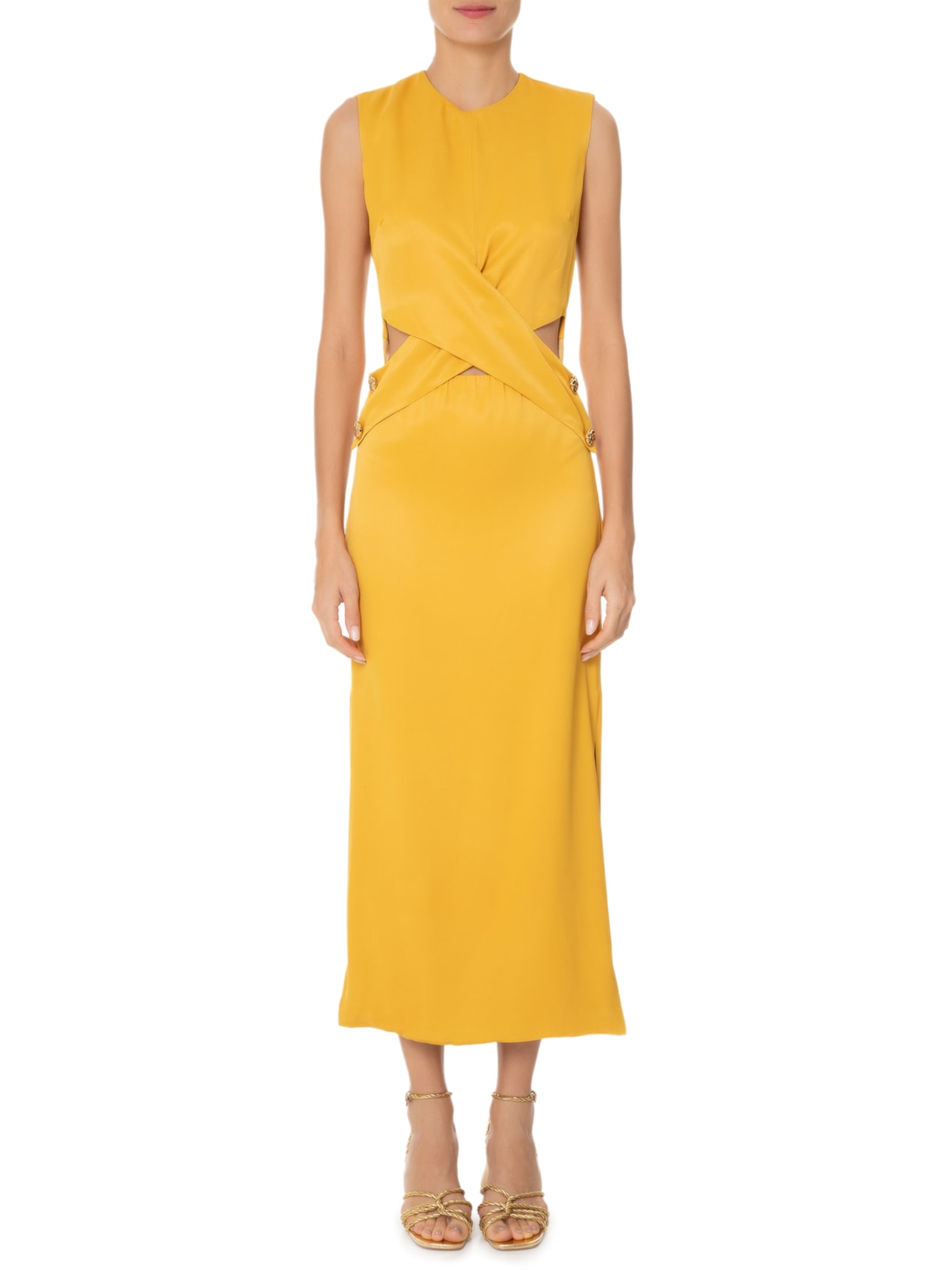 Vestido Midi Em Crepe Transpasse Amarelo '2Essential