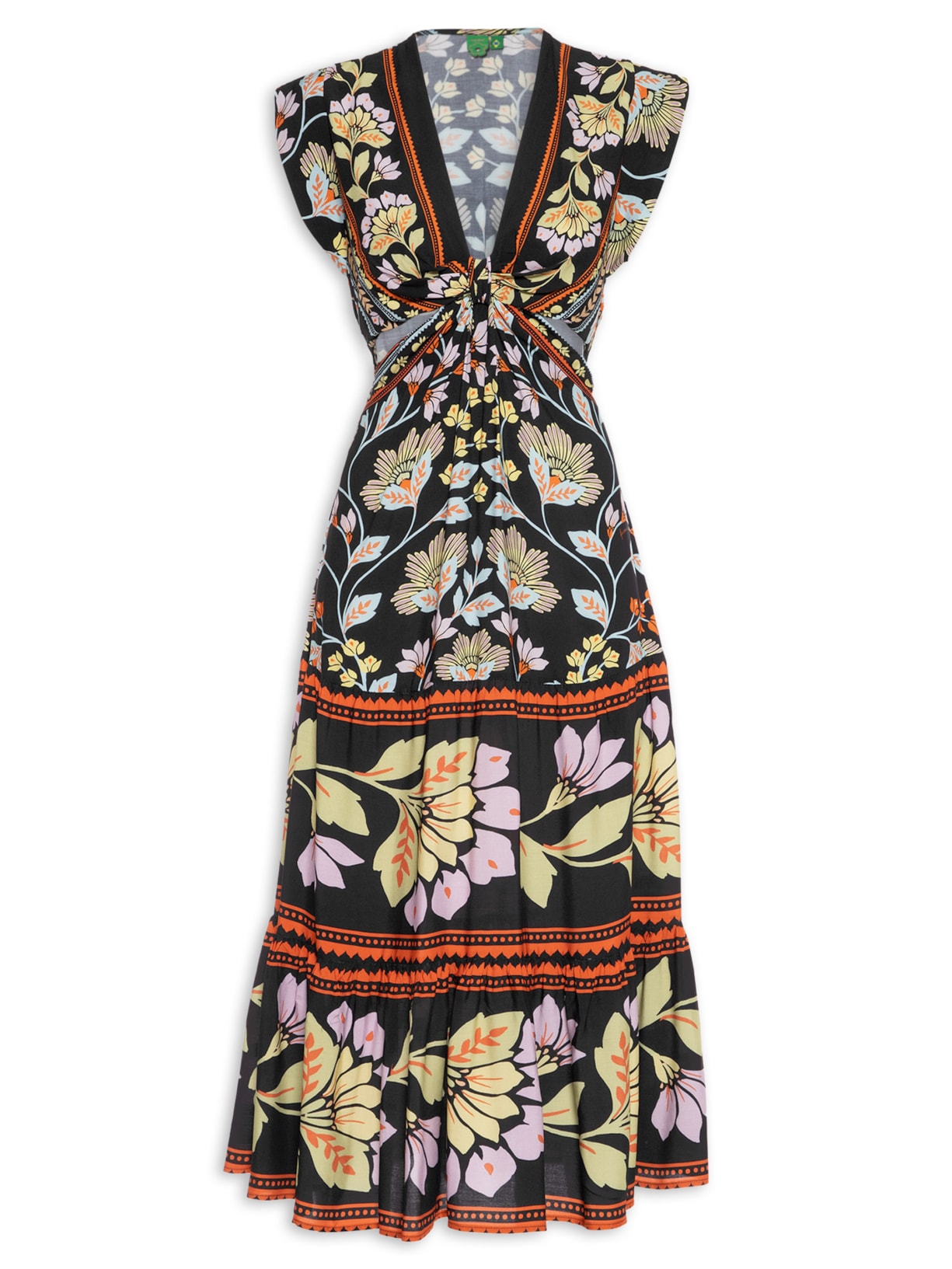 Vestido Midi Em Flor - Preto