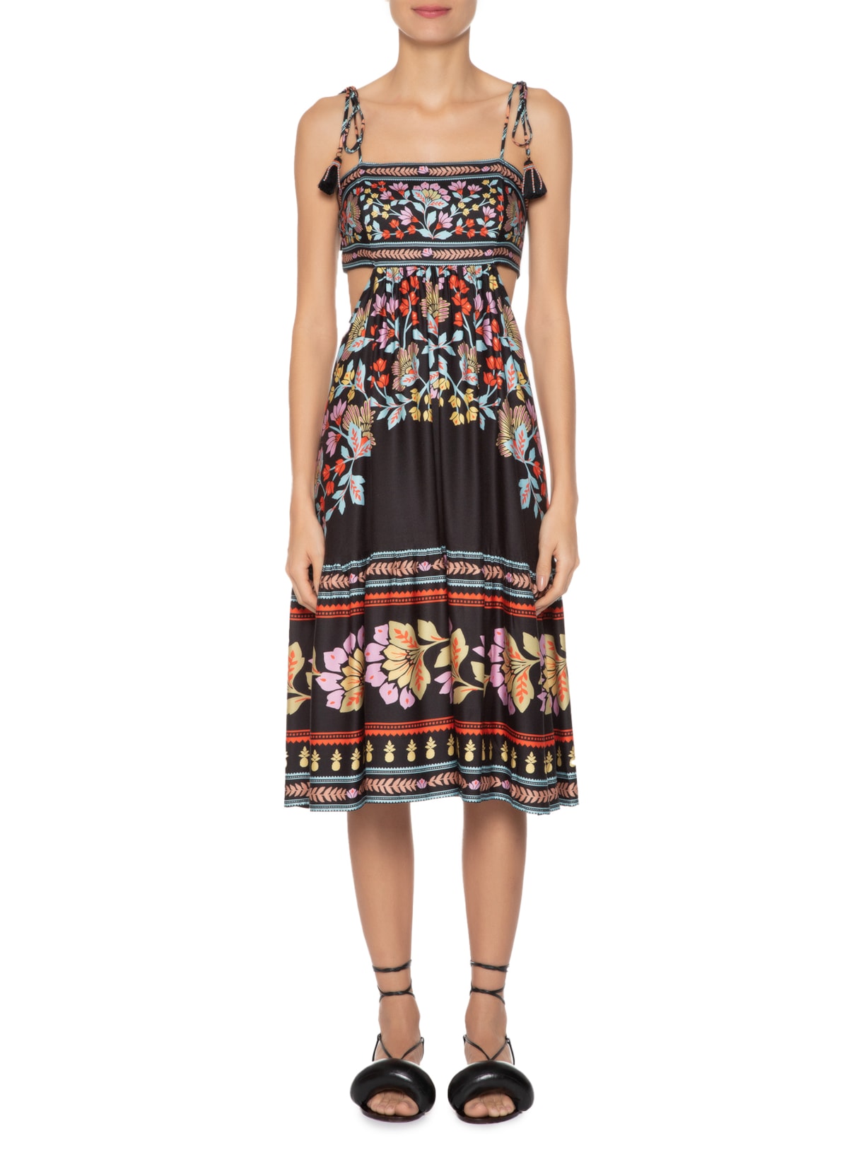 Vestido Midi Em Flor Preto Farm