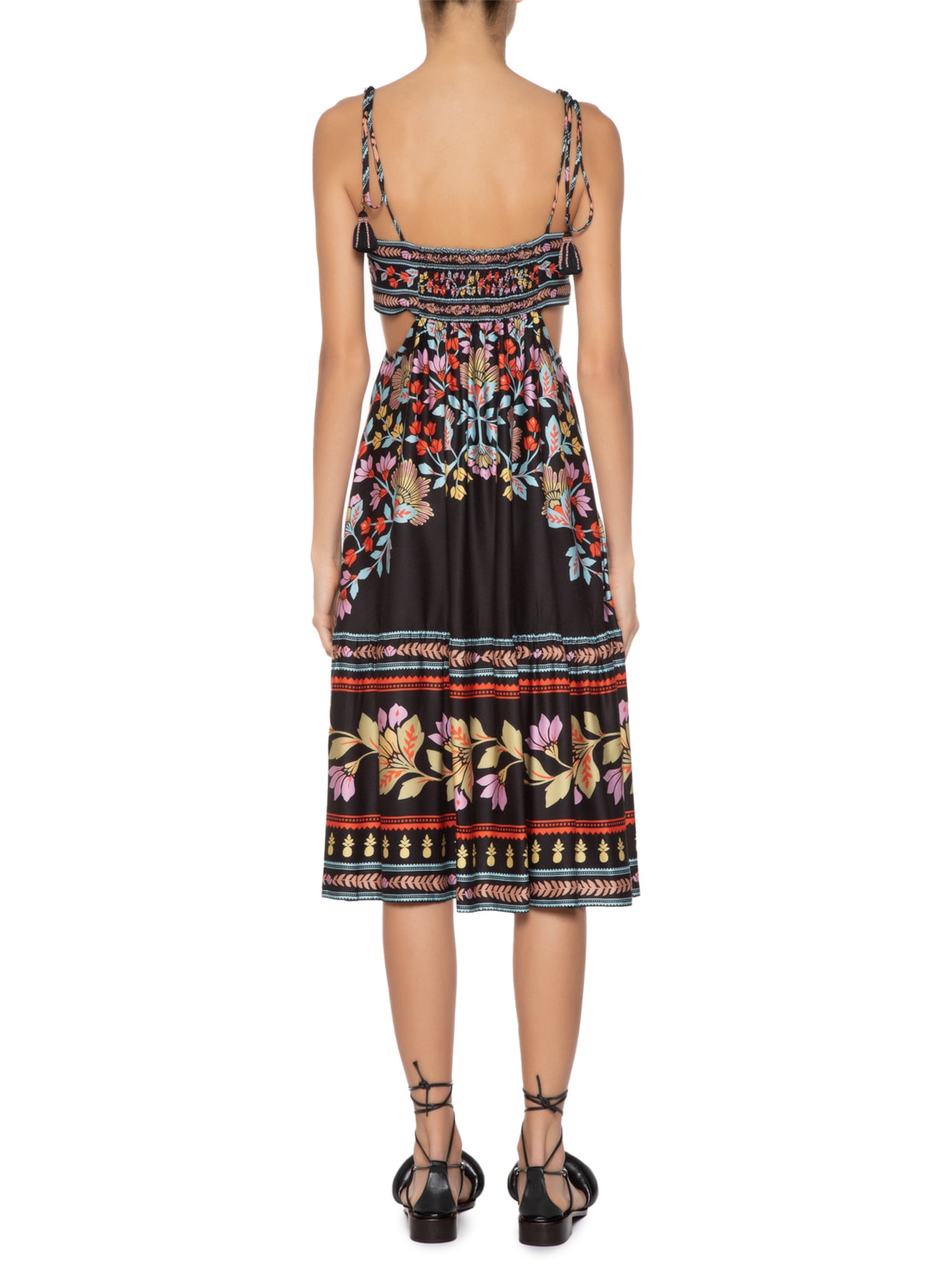 Vestido Midi Em Flor Preto Farm