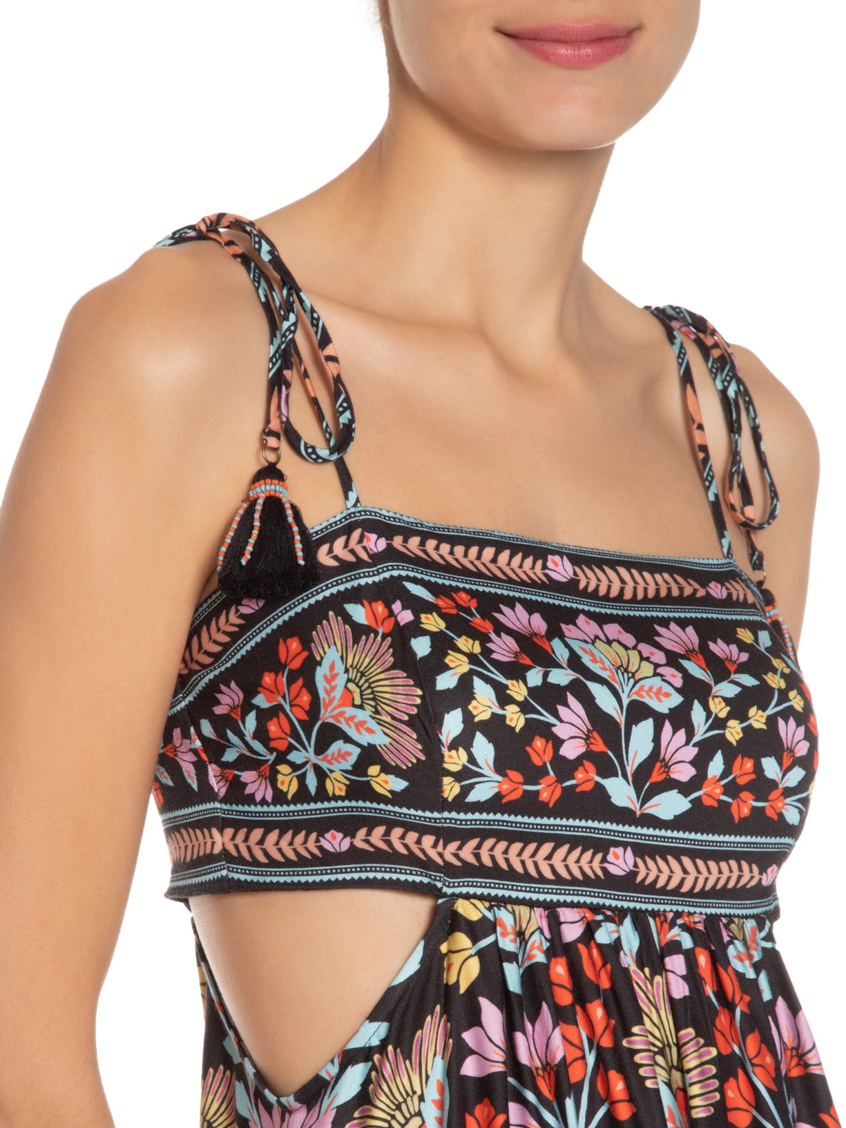 Vestido Midi Em Flor Preto Farm